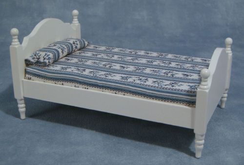Single Bed White With Blue Mattress